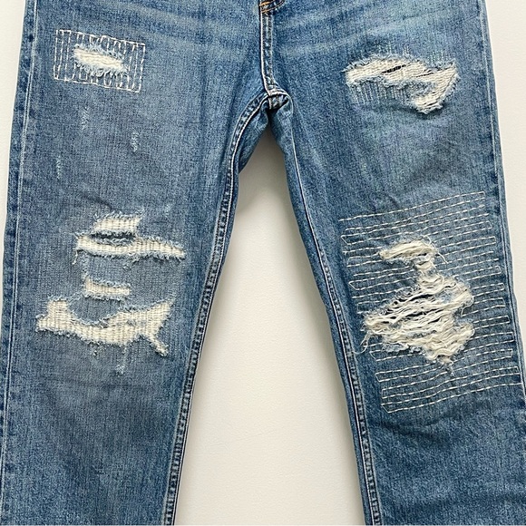 ASKK NY Straight Leg Distressed Embroidered Stitch Blue Jean Size 27 - Picture 4 of 16